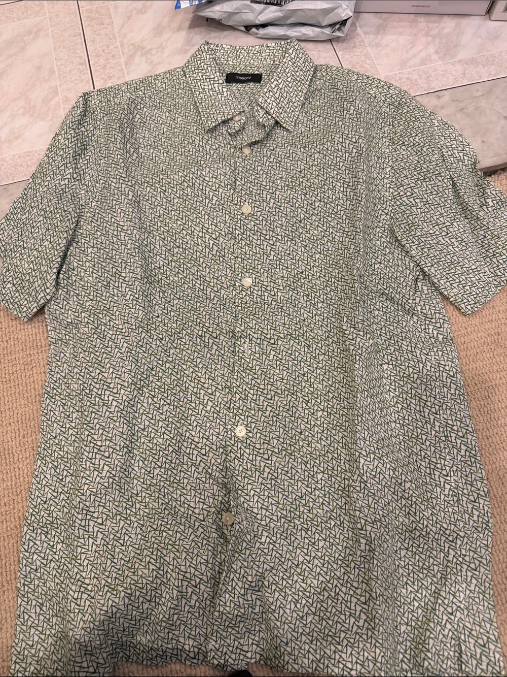 Theory Men’s Short-Sleeve Button-Down Shirt in Green Print